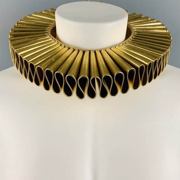 WALTER VAN BEIRENDONCK Spring 2023 Gold Leather Ruff Collar - Picture 1 of 5